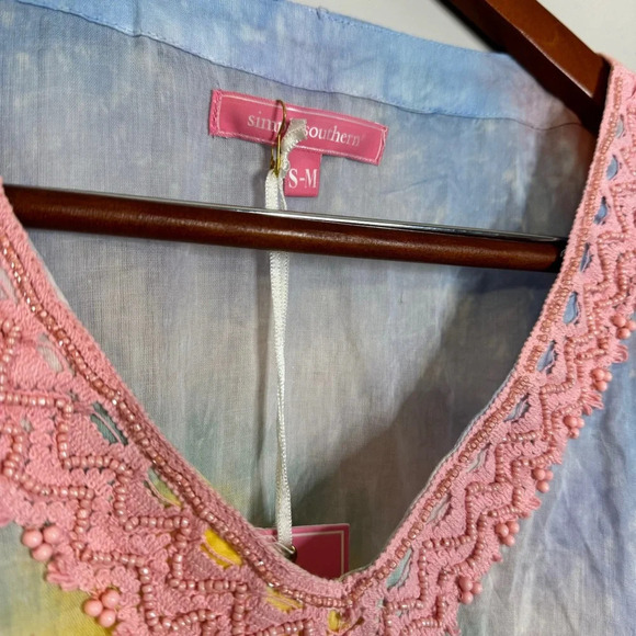 NWT Simply Southern Tie Dye‎ Coverup Tassels Beaded Drawstring Waist Size S / M - Picture 4 of 15